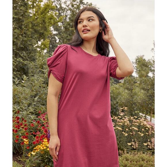 Summersalt The Luxe Pima Cotton Twist-Sleeve T-Shirt Dress Currant Women's M - Picture 2 of 11